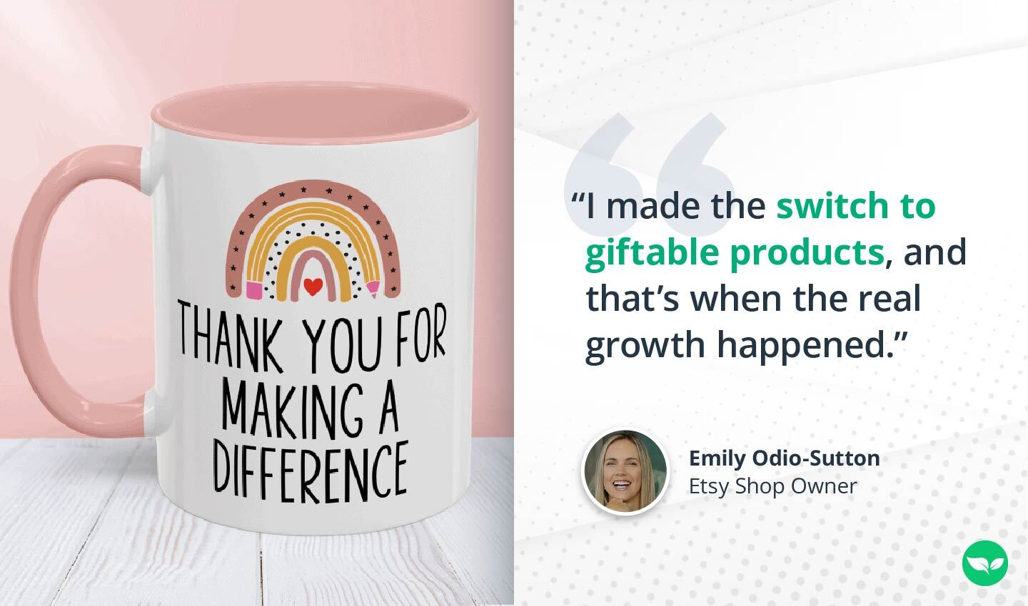 Emily Odio-Sutton's print-on-demand mug — 'Thank you for making a difference'