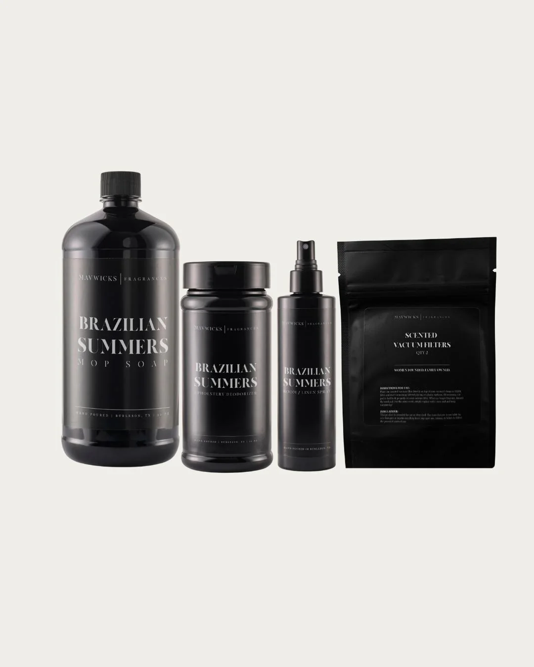 Mavwicks Fragrances Brazilian Summers cleaning bundle — mop soap, deodorizer, spray, vacuum filters