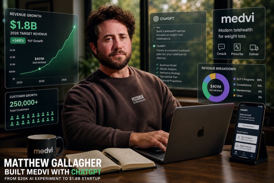 Matthew Gallagher, Medvi founder, with $401M revenue dashboard