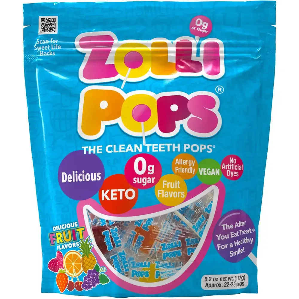 Zollipops 5.2oz bag — 0g sugar, vegan, keto-friendly, no artificial dyes, The Clean Teeth Pops